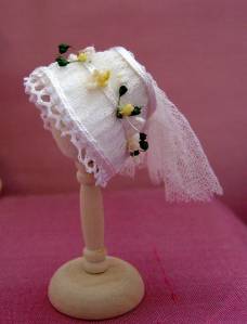 The miniature Elizabeth Bennett Regency wedding bonnet.
