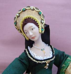 Close up of jewellery detail on DHMS Anne Boleyn doll.