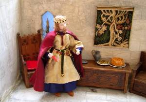 King John is calling for his wife Queen Isabella. 'Isabella my love, come and see what we are having for dinner tonight.'